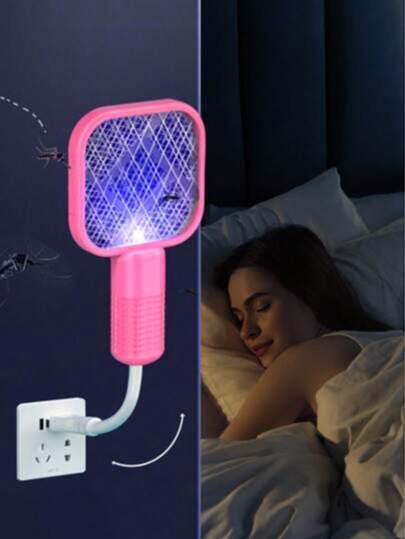 Matamoscas USB con luz UV, Raqueta eléctrica portátil mini anti insectos para usar en el hogar, al aire libre, el coche, camping, viajes, hotel, control de plagas