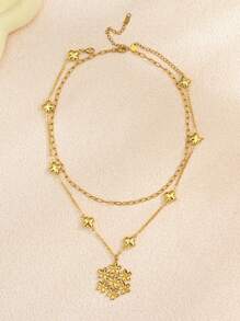 2er Set Halskette mit Edelstahl, goldplattierter Muschel, Niet Herz, Blume, Stern, Kreuz, Kunstperle, handgefertigt, für Damen geeignet für Alltag, Strand, Party, Urlaub, als Geschenk für Freunde