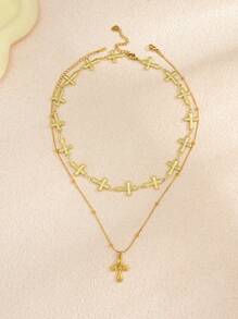 2er Set Halskette mit Edelstahl, goldplattierter Muschel, Niet Herz, Blume, Stern, Kreuz, Kunstperle, handgefertigt, für Damen geeignet für Alltag, Strand, Party, Urlaub, als Geschenk für Freunde