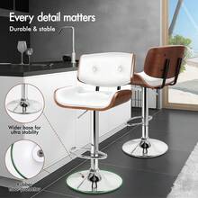 ALFORDSON Bar Stool, Height-Adjustable Swivel Kitchen Stool, Odette Wooden Counter Stool, Gas Lift, Buttoned PU Leather, Black - White - View 3