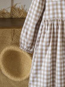 Girls' Peter Pan Collar Plaid Long Sleeve Sweet Princess Dress, Autumn