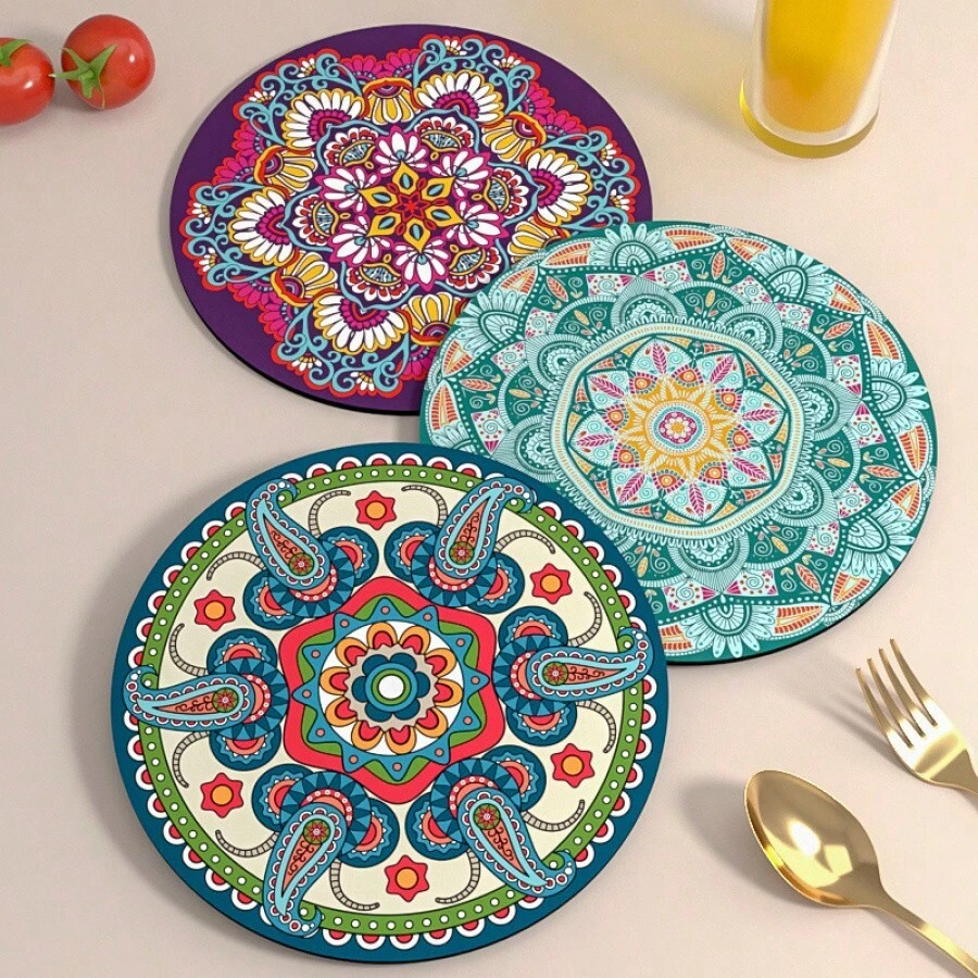 Mandala Heat-Resistant Tea Mat Coaster Insulation Mat Cute Dining Table Mat Anti-Scald Plate Mat High-Value Rubber Mat, Halloween And Christmas Party Supplies - ngẫu nhiên - Xem 1