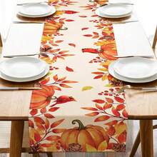 1pc, Pumpkin Leaves Thanksgiving Turkey Fall Table Runners, Give Thanks Pumpkin Holiday Indoor Outdoor Table Decoration For Home