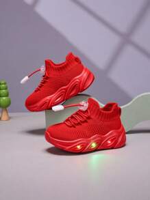 2025 New Style Kids & Teenagers Casual Fashionable Shock Absorption Cool LED Light Up Breathable Low-Top Mesh Lace-Up Outdoor/Indoor Walking Running Sports Sneakers