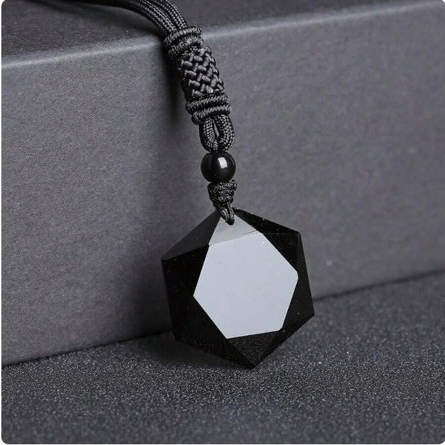1 chiếc vòng cổ đá Obsidian đen, mặt dây chuyền hình ngôi sao David lục giác bằng đá Obsidian đen tự nhiên, thiết kế dành cho cả nam và nữ, dây bện có thể điều chỉnh. - vòng cổ - Xem 1