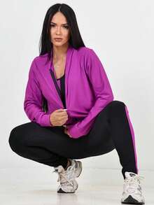 TRIO - 3 Piece Fitness Kit Bomber Jacket + Top + Dry Fit Pants - Purple - View 5