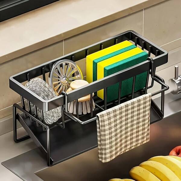 1pcs Effective Draining Kitchen Sponge Shelf, Soap Holder, Stainless Steel Material Is More Sturdy, Slope Design Is Free From Water Accumulation, Towel Independent Rack Effective Anti-Mold, Kitchen Storage