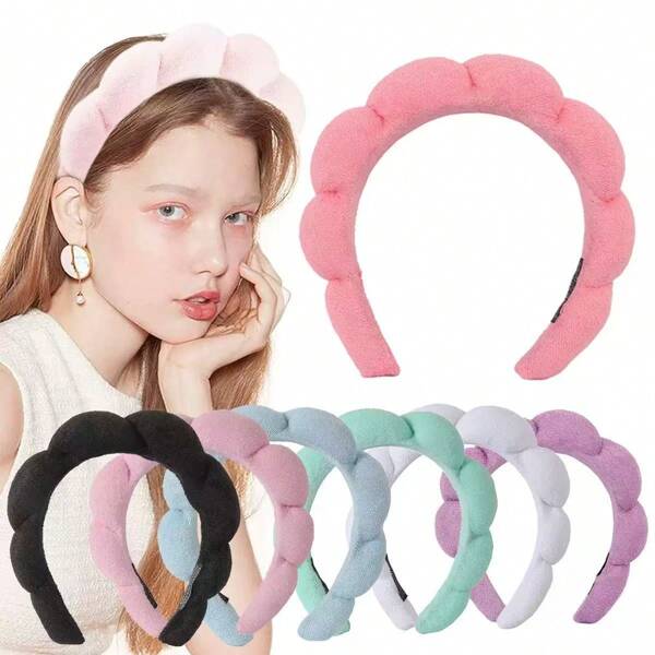 5pcs/Set Women's SPA Hairband Set, Spa Headband Hair Hoop Claw Clip Velvet Hair Hoop Wristband For Washing Face Skincare Makeup Wear, Gift