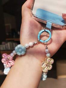 1 Stück süßer Mädchenstil Dopamin Handy Lanyard, kurze perlenbesetzte Armband-Handykette mit Clip für Frauen, Anti-Verlust