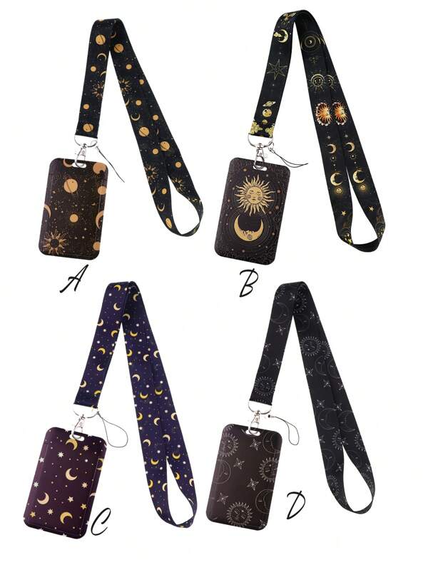 1pc Starry Sky Printed ID Card Holder Lanyard, Hard Case For Work ID, Bus Card, Student Card, Exhibition Badge, Party Pass, Etc. School Supplies,Back To School