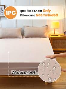 1pc Waterproof Bed Sheet, Bedding, Fitted Sheet, Solid Color Mattress Cover, Soft And Comfortable Bedding For Bedroom, Skin-Friendly Bed Cover, All Seasons, Fits For All Size Beds - Twin, Full, Queen, King, Dustproof Bedspread, Dustproof Non-Slip, Pillow And Pillowcase Not Included, Independence Day,Home Textile, Bedding Gifts, Machine Washable