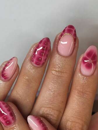 24 st ovala franska manikyrnagelklistermärken, blommig och glitterdesign, perfekta för akrylnageltips, inkluderar 1 st gelégel och 1 st nagelfil, lämplig för kvinnor och flickor på sommaren, nagelkonsttillbehör