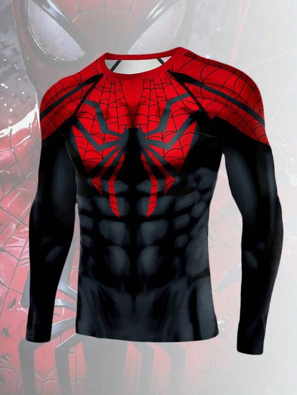 Disney Adult Marvel Cosplay Spider-Man Printed Performance Costume - Slim Fit Raglan Sleeve T-Shirt