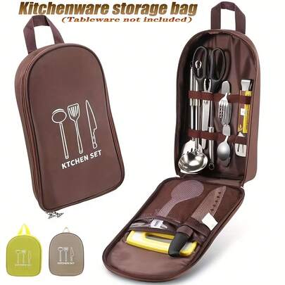 Practical Portable Nylon Cookware Storage Bag, Suitable For Camping, Barbecue And Travel - Easily Organize Outdoor Knives, Spoons And Other Kitchenware (Storage Bag Only - Kitchenware Not Included)