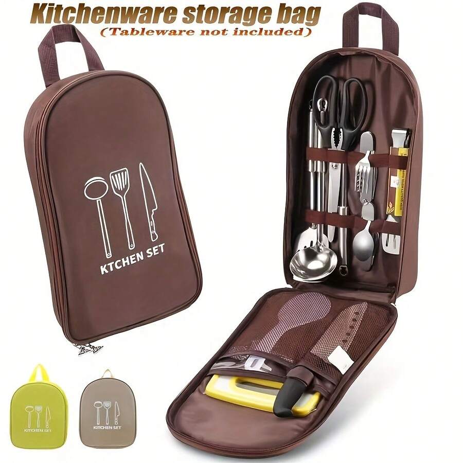 Bolsa de armazenamento portátil e prática em nylon para utensílios de cozinha, ideal para camping, churrasco e viagens - Organize facilmente facas, colheres e outros utensílios de cozinha (somente a bolsa - utensílios de cozinha não incluídos). - Multicolorido - Ver 1
