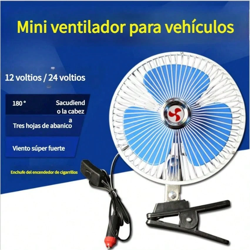 6 Ventilador Eléctrico de 8" para Vehículo – Clip Resistente, Funcionamiento Silencioso y Enfriamiento Instantáneo - Azul - Ver 1