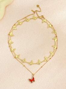 2er Set Halskette mit Edelstahl, goldplattierter Muschel, Niet Herz, Blume, Stern, Kreuz, Kunstperle, handgefertigt, für Damen geeignet für Alltag, Strand, Party, Urlaub, als Geschenk für Freunde