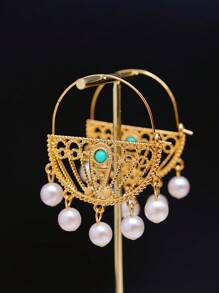 Orecchini eleganti a mezza luna per donne, con design con perle, ispirato alla moda del Medio Oriente