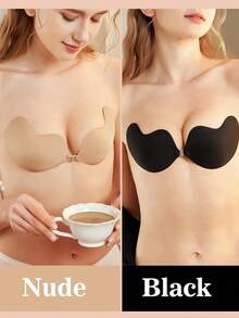 2 PCS  Reusable 3D Full Coverage Mango-Shaped Strapless Adhesive Bra Invisible Push Up Sticky Bra For Women - Black+Nude - View 3