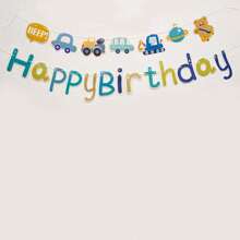 1 Piece Happy Birthday Banner - Mermaid Theme And Car Bear Paper Garland Decorations, No Electricity Required, Generally Used For Party And Home Decoration
