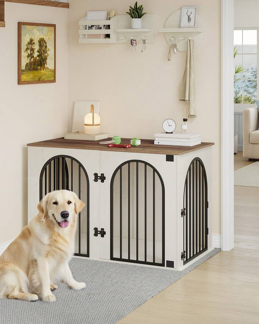 HaluPeit 108 cm Gabbia per Cani, Tavolo Supplemento, Cuccia Moderna per Cani Interno, Kennel Cane Medio, Casetta per Animali, 3 porte, Porta ad arco, 64 x 108 x 76 cm - Castano - Visualizzare 1