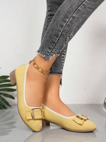 Mocasines cómodos y suaves con suela minimalista y elegante para mujer, en estilo retro, con lazo, hebilla metálica y tacón bajo, zapatos aptos para todas las estaciones
