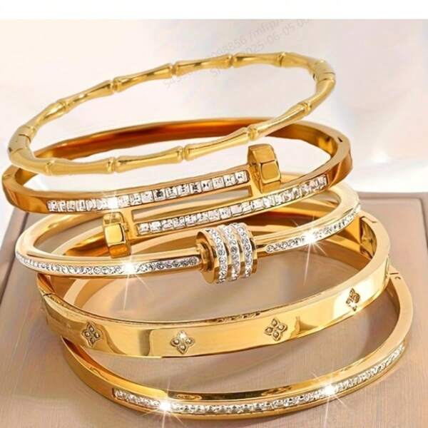 1pc/5pcs Stainless Steel Bracelet For Women Four Seasons Personalized Design Heart Zirconia Bracelet Jewelry Accessories Gifts,Jewelry Gold Jewelry Jewelry Women Bracelets Accessories Women Stainless Steel Jewelry Bracelets For Women Western Jewelry Four-Leaf Clover Bracelet, Titanium Steel, Not Easy To Fade, Stainless Steel Jewelry, Gold Bracelet, Love Bracelet, Transfer Bracelet ﻿