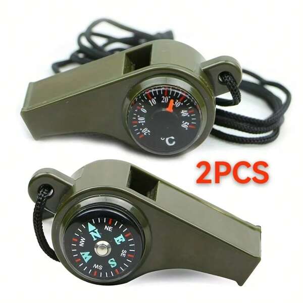 3-in-1 Notfall-Pfeife mit Kompass und Thermometer, Camping, Wandern, Outdoor-Werkzeug, Schiedsrichter-/Cheerleader-Pfeife