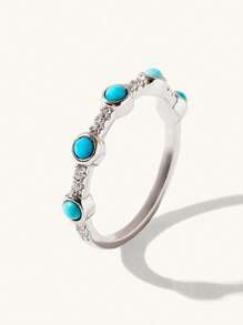 1pc 925 Sterling Silver Natural Freshwater Cultured Pearl/Turquoise Micro-Inlaid Zirconia Unisex Versatile Personalized Accessory Ring