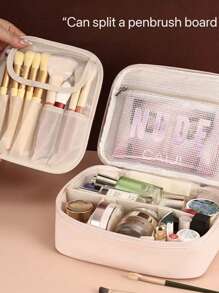 1pc Personalized Floral & Name Design Large Capacity Detachable Makeup Bag, With Free Compartments For Washing & Trimming, Waterproof Portable Organizer Bag With Separate Sections