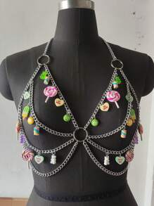 1 pieza Collar con colgante de cadena de metal con letra, joya de cadena de Body de aleación de aluminio, para Halloween