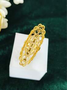 1 pieza Anillo alargado de dedo con baño de oro de cobre a la moda para mujeres, adecuado para bodas, fiestas, bailes de graduación, Día de la Madre, cumpleaños. Anillo abierto y ajustable.