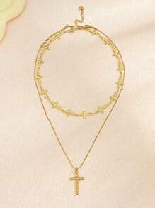 2er Set Halskette mit Edelstahl, goldplattierter Muschel, Niet Herz, Blume, Stern, Kreuz, Kunstperle, handgefertigt, für Damen geeignet für Alltag, Strand, Party, Urlaub, als Geschenk für Freunde