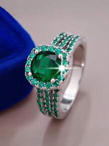 1 pièce Bague en zirconium multi-couches de luxe, élégante et sophistiquée, brillante. Cadeau idéal pour les femmes à la Saint-Valentin, anniversaire de mariage