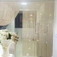 Cortina de hilo de 2M x 1M, cortina de hilo con purpurina y borlas, cortinas colgantes con cuentas, divisor de habitación brillante, decoración del hogar para Festival - Rosa - Ver 7