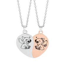 Set de 2 collares colgantes de acero inoxidable con diseño de dibujos animados adorables de Stitch, collar magnético de pareja adorable, adecuado como regalo para su pareja, regalo de pareja, regalo para ocasiones festivas