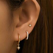 Conjunto de 3 peças: Brincos Twist Mobius, Brincos de Botão Estrela, Brincos de Argola Pingente Estrela, Joias para Mulheres