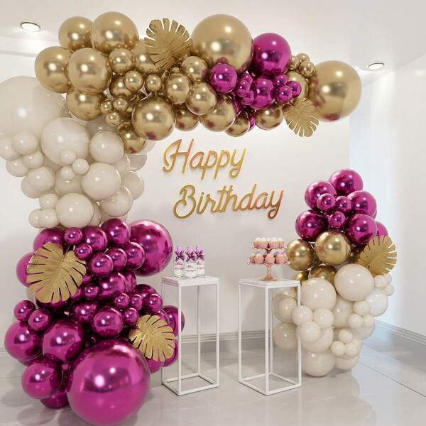 116pcs/Set Rose Gold/Burgundy And Gold Metallic Balloon Arch/Garland Kit, Metallic Colors/Burgundy Champagne And Gold Balloon Wreath Set, For Bachelorette Party, Birthday, Wedding, Baby Shower Decor