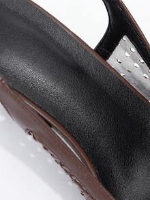 法式时尚优雅细跟凉鞋 - 系带，露趾，高跟，露背，女主人/派对穿着高跟鞋，酒红色 - 棕色 - 查看 9