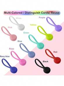 8pcs Reusable Super Strong Magnetic Cable Ties, For Bundling And Organizing Cables, Headphones, USB Chargers, Keychain Holder, Silicone Wrapped Magnetic Cable Clips, Random Colors - Multicolor - View 6