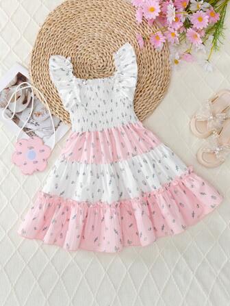 Vestido largo casual de niña con estampado de mariposa, con tirantes finos, de unicolor, a rayas y de patchwork floral, adecuado para uso diario y al aire libre en verano