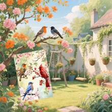 1 Gartenflagge 2D Banner Polyester Willkommen Frühling/Sommer Kardinäle und Vögel Gartenflagge, 30 * 45cm/70 * 100cm, Polyesterfaser Gewebe, bunt bedrucktes Außenbanner, geeignet für Hof, Garten, Rasen, Heim-Dekoration, naturinspiriertes Design