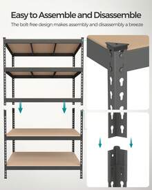 SONGMICS 5-Tier Storage Shelves, Load 2310 Lb, Garage Storage, Boltless Assembly, Adjustable Shelving Unit, 23.6 X 47.2 X 70.9 Inches, For Study Shed Basement - Gray Rice - View 8