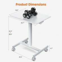Rolling Desk Laptop Cart For Home, Office, Classroom, Bedside Table Mobile Laptop Vertical Desk Adjustable Height, Small Mobile Desk Workstation With Wheels, Portable Rolling Computer Desk Cart (White)