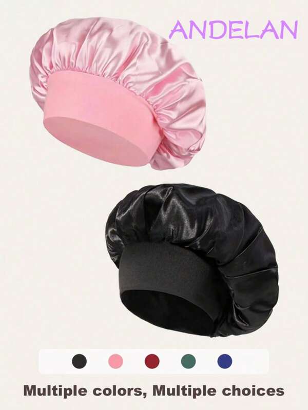 1 pièce Bonnet en soie pour dormir, bonnets à cheveux en satin, bonnet de nuit en soie à bande élastique douce, enveloppe de cheveux en soie pour cheveux bouclés, bonnets à cheveux pour femmes pour dormir, enveloppe de cheveux en soie, bonnet de nuit en soie à bande large élastique, doux et respirant, idéal pour préserver les boucles pendant la nuit, bonnets de douche pour toutes les saisons, confortable pour les patients en chimiothérapie (noir/poudre) Bonnet de cheveux pour la rentrée scolaire