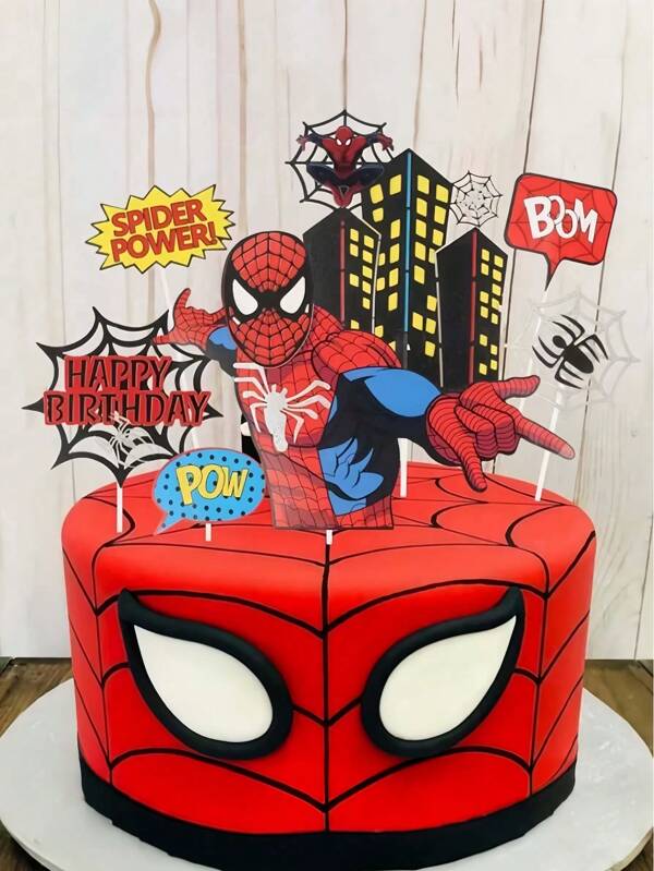 Disney Disney 1 Set Marvel Spider-Man Cake Decorations, Marvel Superhero Cake Decorations, Suitable For Birthday Party Celebrations, Spider-Man Themed Cake Toppers, Birthday Event Paper Decorations (Random Mix Of Finished And Unfinished Products)