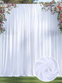 1 Piece Luxurious Elegant White Chiffon Satin Backdrop Curtain - White Polyester Polyester Stretch Fabric, Wrinkle And Fade Resistant - Perfect For Weddings, Parties, Ceremonies And More - Elegant Decoration For Brides, Anniversaries, Birthdays And Engagements