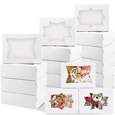 15 Caixas Premium Brancas para Doces com Múltiplas Janelas Transparentes (18x11x4 cm) Leve Sobremesas com Estilo: Donuts, Tortas, Bolos, Cupcakes!  Presente Perfeito para Chá de Bebê e Natal - Acabamento de Luxo Incluso