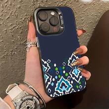 Dark Blue Background Teal Lace Design Element Phone Case For IPhone 16/15/14/13/12/11/X/XS - 3D Ink Printing, Metallic Gloss, Soft TPU, Non-Slip - Neutral Phone Case Suitable For Teenagers And Adults|Chrome-Colored Phone Minimized Phone Soft Phone - Black - View 3