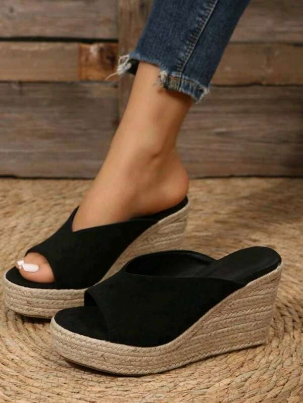 Women's Velvet Hemp Rope Fashion Lightweight Wedge Slide Slippers